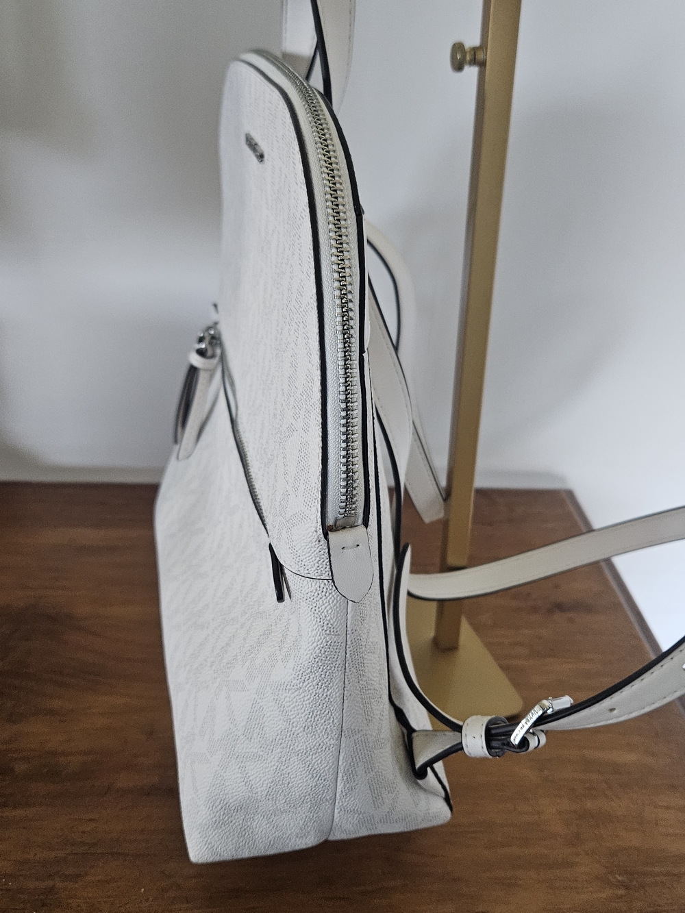 Michael Kors White Monogram Zip-Front Backpack - Picture 2 of 5